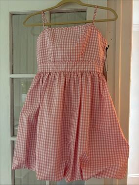 Pink Gingham Spaghetti-Strap 1State dress